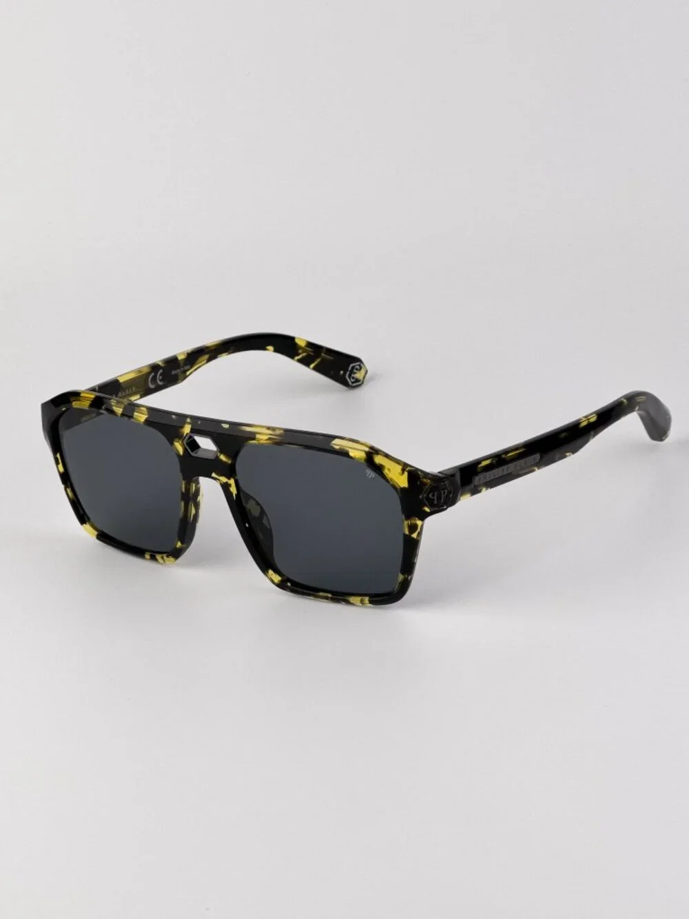 Philipp Plein Unisex Sunglasses Light Havana Grey Pilot Frames SPP072M 0709 NEW